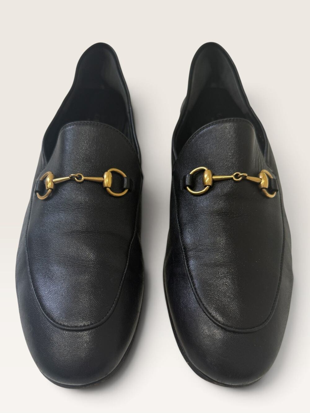 Gucci Brixton Convertible Horsebit Loafers Black Leather Gold Size 41
